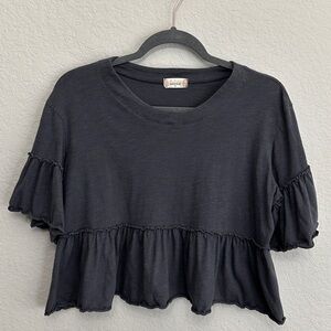 Altr’d State Women's Gray Ruffled crop top summer tee casual shirt size M
